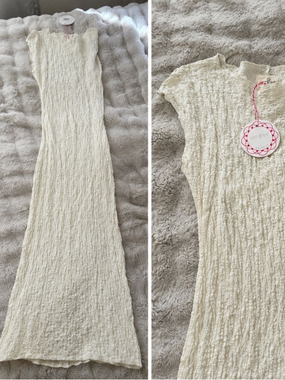 Umgee Cream Crinkled Maxi Tunic Dress